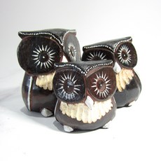 모이코 인디언 엔틱 원목 풍수 지혜 명예 부엉이 목각 3종 세트, 혼합색상