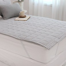 보몽드 국내제조 면30수 선염 사계절 밴딩 침대패드, 쁘띠체크 스톰그레이