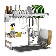 小麥購物 多功能瀝水架/不銹鋼廚房收納置物架 + 配件 L2421, 不銹鋼原色, 1組