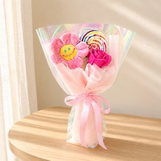 센트바스켓 레인보우 캔디 스마일 비누꽃 꽃다발, 캔디핑크