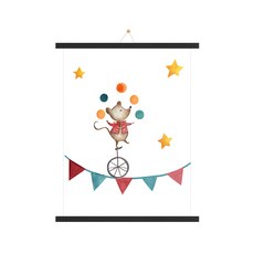 木製掛軸 + 海報 + 無痕掛鉤套組 老鼠馬戲團, 黑色