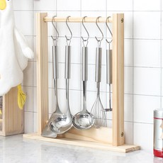 OLIVING 實木廚具掛架 + S掛勾 5件組, 1套, 混合色