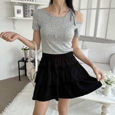 투데이앤룩 여성용 리본 원 오프숄더 반팔 티셔츠