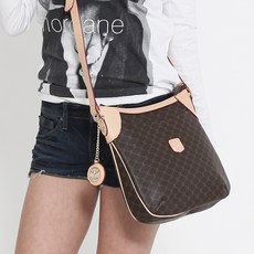 Créant 女用皮革拼接斜背包 S723, 米色