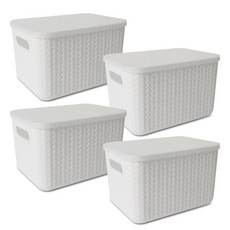 Market Plan 附蓋式收納籃 M號, 白色的, 4個