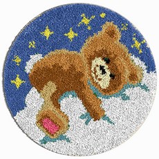 알로데 동물 라운드 카펫 러그 매트 DIY 스킬 자수 세트 영문버전 컬러인쇄메쉬, 1세트, 02