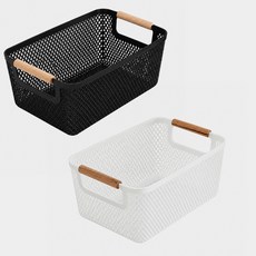 MONACO OLIVE 木質手柄食品儲藏室整理收納籃2件組, 白色, 黑色, 1套