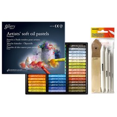 MUNGYO 專家用軟性油畫粉彩 48色 MOPV-48 + 紙擦筆 4入 + 砂紙 12p 套組, 混合色, 1套