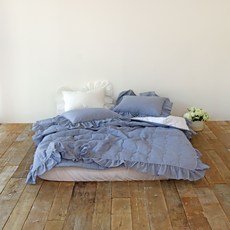 Nubile 純色純棉泡泡紗荷葉邊夏季棉被, 藍色