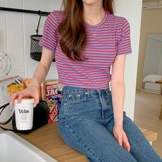 린다샵 여성용 렌티크 스트라이프 반팔티 cpt10083k27