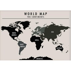 Map.Come 大洲世界地圖黑色 80 x 60cm, 1個