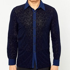 dancedome 玫瑰網紗花紋長袖T恤 MDT4000, 海軍藍