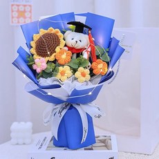 윰스 입학식 졸업식 생일 축하 학사모 곰인형 꽃다발 + 쇼핑백, 블루, 1개 블루, 1개