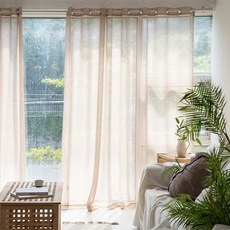 Clemence 陽光下更顯美麗的彩色聚酯亞麻窗簾, 米色