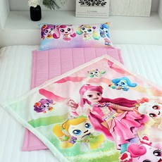 兒童收服迷你寶夏季涼感波紋午睡被+一體式棉花枕薄墊組, 粉色