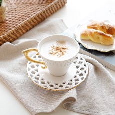 레블링 고페르 골드 카페 커피잔 + 펀칭소서, 화이트, 1세트