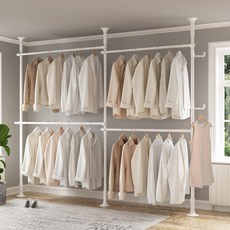 RiwooLIVING 韓國製 堅固四層伸縮衣架 + 多功能掛勾組 白色 寬160~280cm x 高218~244cm