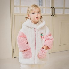 mollimelli 童款粉色大蝴蝶結絨毛連帽外套