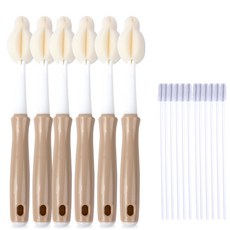 MPI 海綿奶瓶刷 6入+吸管刷 12入, 淺褐色, 1組