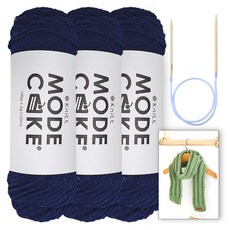 니뜨 모드케이크 뜨개실 100g x 3p + 아르토 머플러 도안 + 줄바늘 6mm 세트, 1세트, 23 네이비