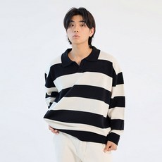 Cramp 男士大尺碼條紋開襟領針織衫