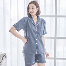디에스도씨 여성용 냉감 실크터치 반팔 카라 잠옷 상하의 세트
