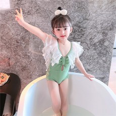 Bebeniz 女童荷葉邊蕾絲抓皺泳裝套裝