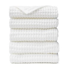 CLAUMAN 頂級鬆餅格紋毛巾 130g 30支棉紗, 5個, 雪白色