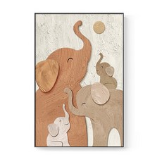 德普洛商務 現代家庭大象藝術感性室內裝飾畫框 橘色家庭C, 黑色