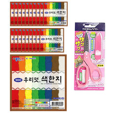 종이나라 1000 우리멋색한지 20p + 고쿠요 SAXA 플라이 캡 가위 핑크, 1세트, 8색