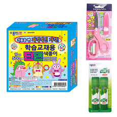 종이나라 10000 단면 색종이 500매 + 고쿠요 SAXA 플라이 캡 가위 핑크 + 나라풀 15g x 2p 세트, 10색, 1세트
