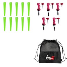 NAYASTYLE 高爾夫塑膠球Tee 10入 + 可分離式球Tee 5入 + 收納袋組合 GFYP-185-6+166-4PU, 金屬綠, 金屬粉