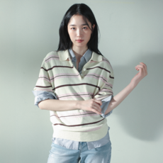 MIND BRIDGE 女款寬鬆版條紋領針織衫 M1KT2206