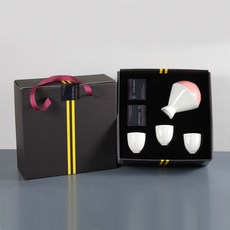 月鹽手工陶器半 Dokuri 禮品套組大理石粉色 Dokuri 套組, 陶瓷酒瓶+酒杯3p, 1組