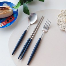 Bogen Eiffel 高級緞面餐具 4件組, 藍色, 1個, 湯匙 + 筷子 + 叉子 + 收納袋