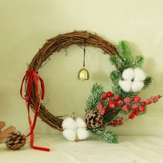 聖誕麋鹿長果圓形棉花花環, 混合色, 1個