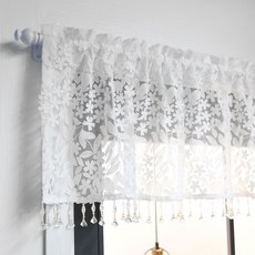 daheim 立體花朵刺繡串珠廚房用迷你窗簾, 白色