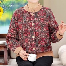 마켓에이 여성용 중년 믹스 패턴 라운드넥 버튼 가디건 T24FW3-A1358