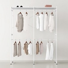 HABITY 衣帽間雙層高級可收納調節掛衣架 白色層板, 白色