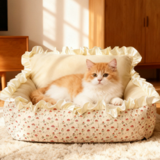 허니버블 반려동물 분리형 플라워 공주 방석 쿠션, 레드, 1개