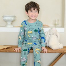 bonumam 童款恐龍圖案刷毛彈力棉長袖居家服套裝