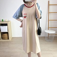 孕婦拼色短袖連身裙