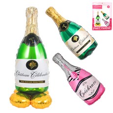 PARTYSHOW 空氣鋁箔氣球 + 香檳鋁箔氣球 2件組, 酒瓶(空氣氣球), 綠色, 粉紅色(香檳), 1套