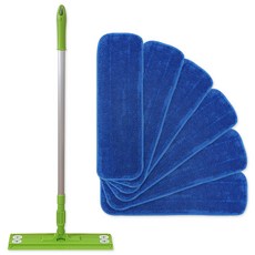 清潔拖把 綠色 + 超細纖維濕拖用環狀拖把墊 6片組, 1套