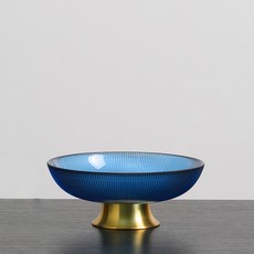 圓形金色邊玻璃托盤, 藍色