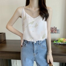 몬드스팟 여성용 브이넥 무늬 쉬폰 나시 블라우스 MO109