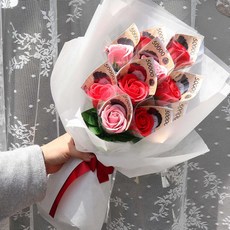 노블리 로안느 장미 비누꽃 10송이 돈꽃다발 + 메세지카드 + 기프트쇼핑백 세트, 레드, 1개