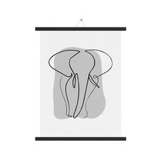 인테리어 우드 족자 + 코끼리D 포스터 + 끈 랜덤발송 세트, 블랙