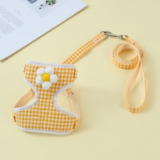 랜보어 반려동물 포인트 컬러 체크 하네스 + 리드줄 세트, 옐로우, 1세트