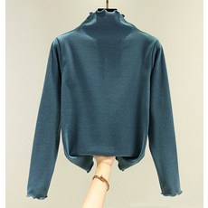 스타 스캘럽 코튼 벨벳 임부 긴팔 목티셔츠